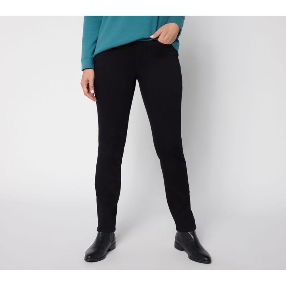 Truth + Style Women's Petite Pants PM Denim & Co. Comfy Knit Jeans Black